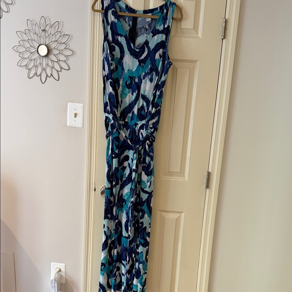 Blue and White Patterned Sleeveless Romper